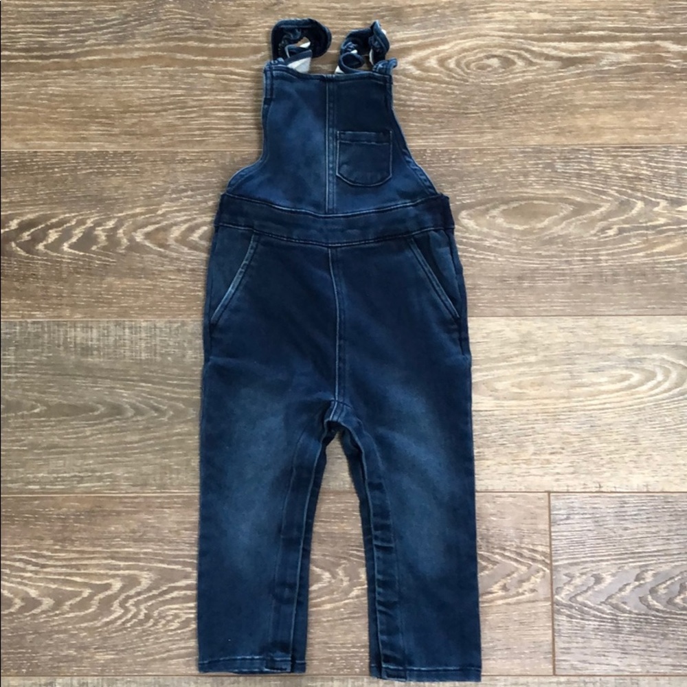 Denim ruffled overalls